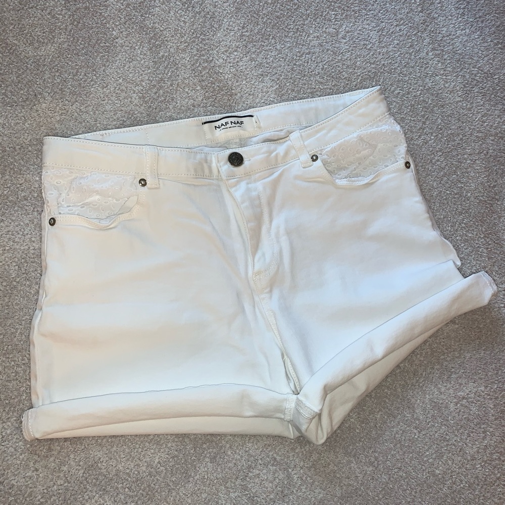NAF NAF white denim shorts